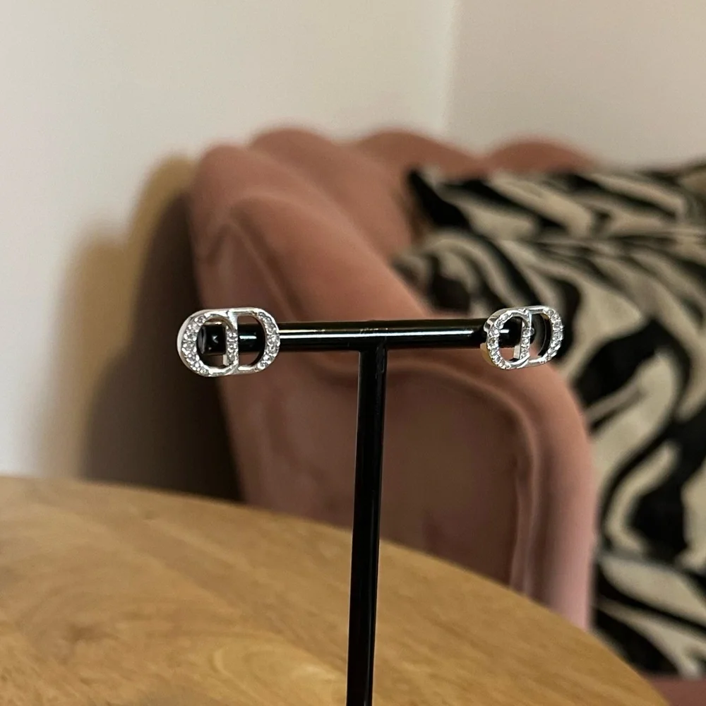 Dior Crystal-Embellished CD ICON .925 Silver Stud Earrings - Picture 6 of 9